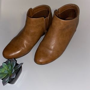 brown booties with small heel